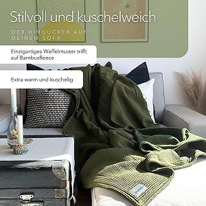 Покривало blanketino Тепла Cuddly для дивану 145 x 210 см Екстра м'яка велнес-фліс і бавовна Лісовий зелений synthetic.ua - Фото 1