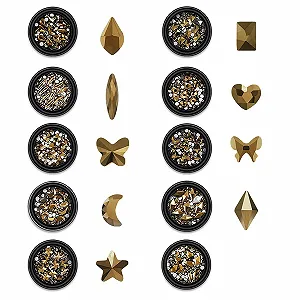 Аксесуари для нігтів Золотий плоский діамант Різні форми 10 коробок - Фото 1