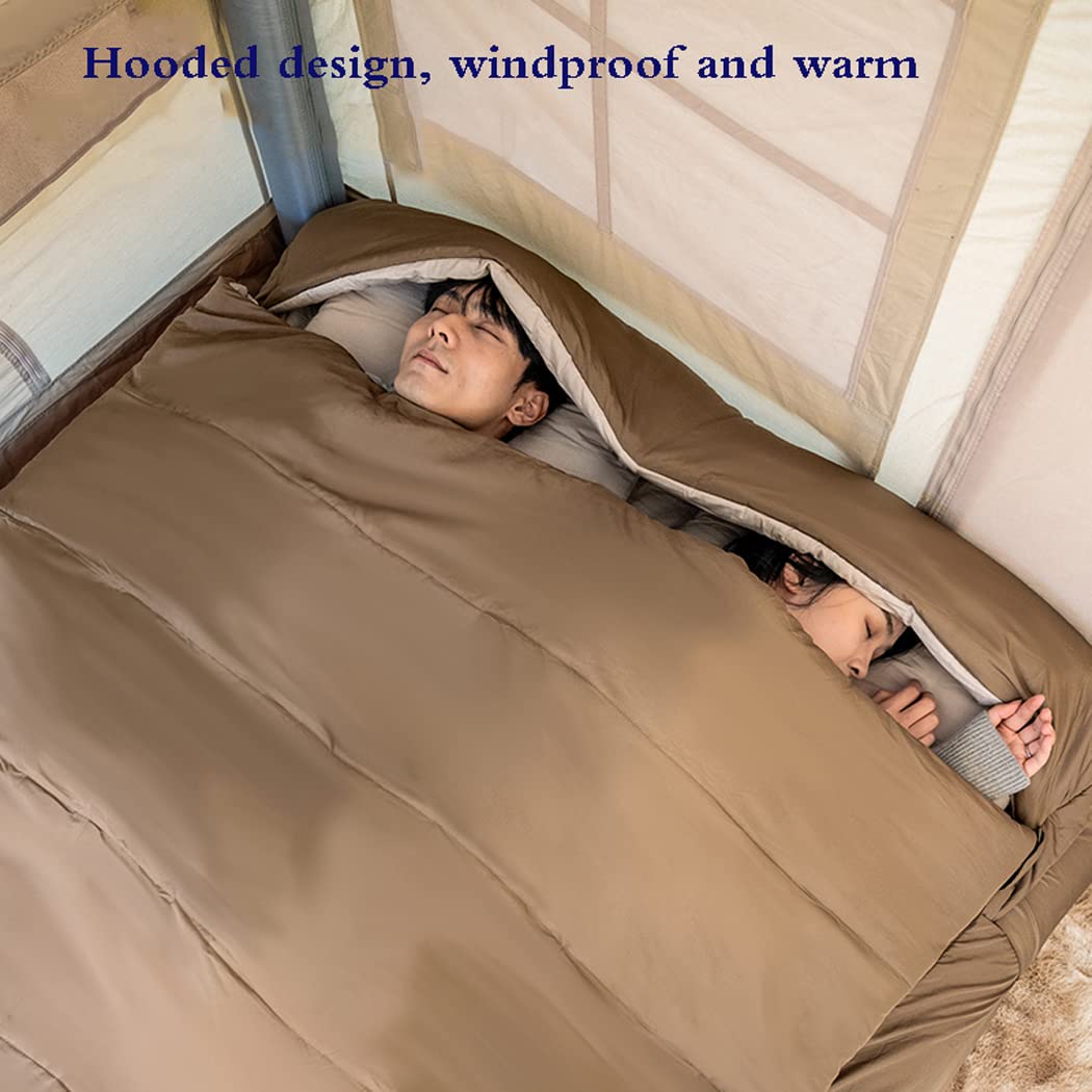 Спальний мішок MYVVKIA Double з подушкою Cotton Hooded Cold Weather для подорожей внутрішній зовнішній, фото №3