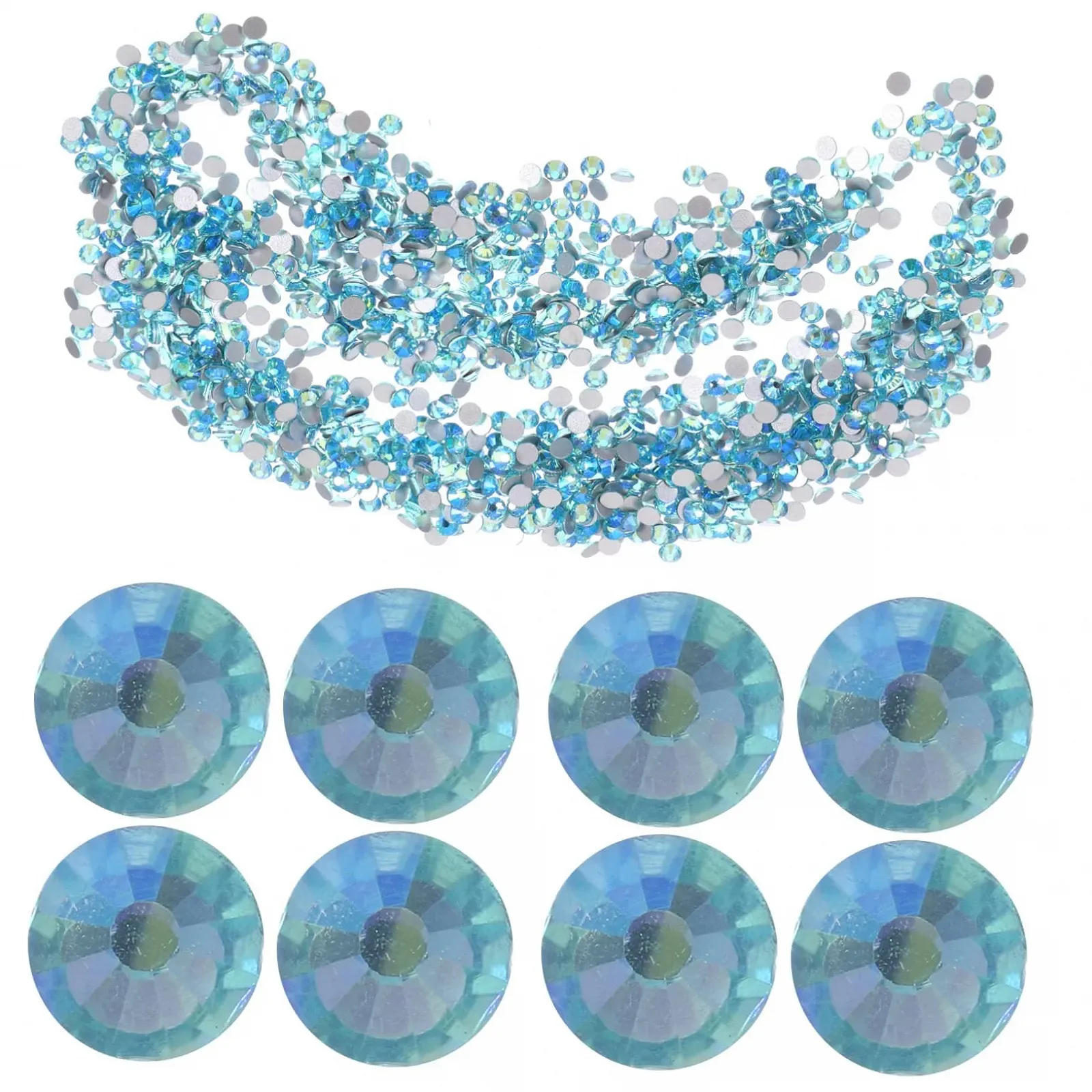 Стрази для нігтів minkissy круглі блакитні 2880 шт, фото №5