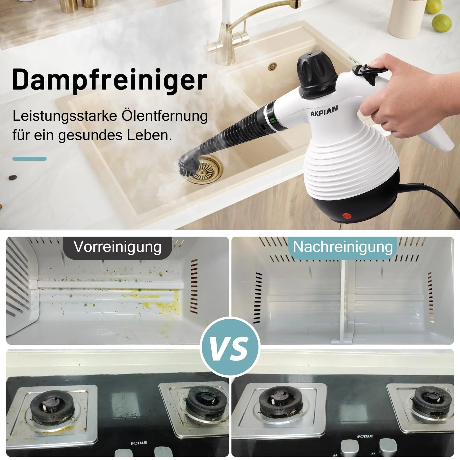 Пароочисник AKPIAN 1050Вт 350мл ручний з набором аксесуарів 10 шт., фото №5 Пароочисник AKPIAN 1050Вт 350мл ручний з набором аксесуарів 10 шт., фото №5