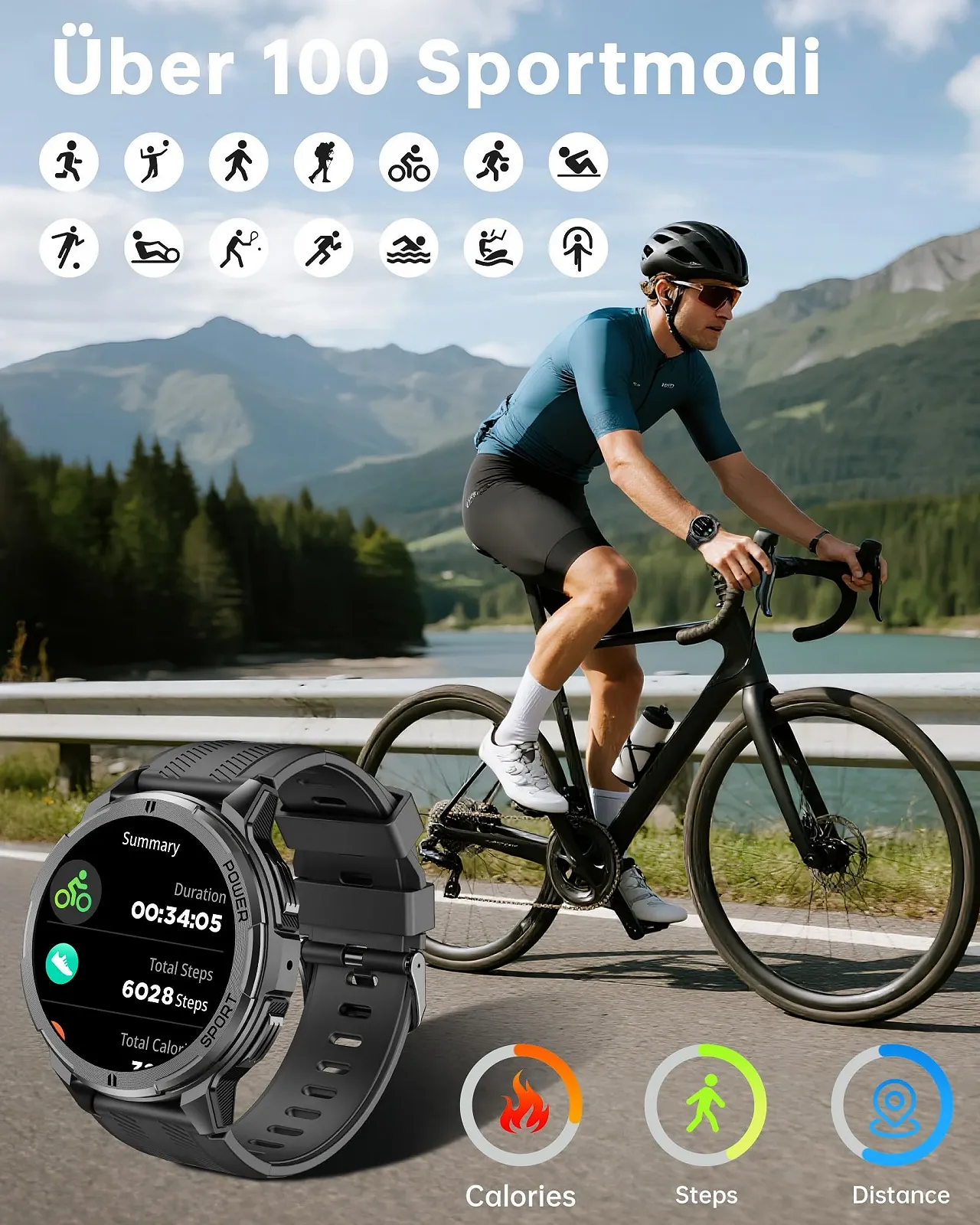 Смарт-часы OUKITEL Мужской Military Водонепроницаемый 1.43 дюйма AMOLED-дисплей, фото №5