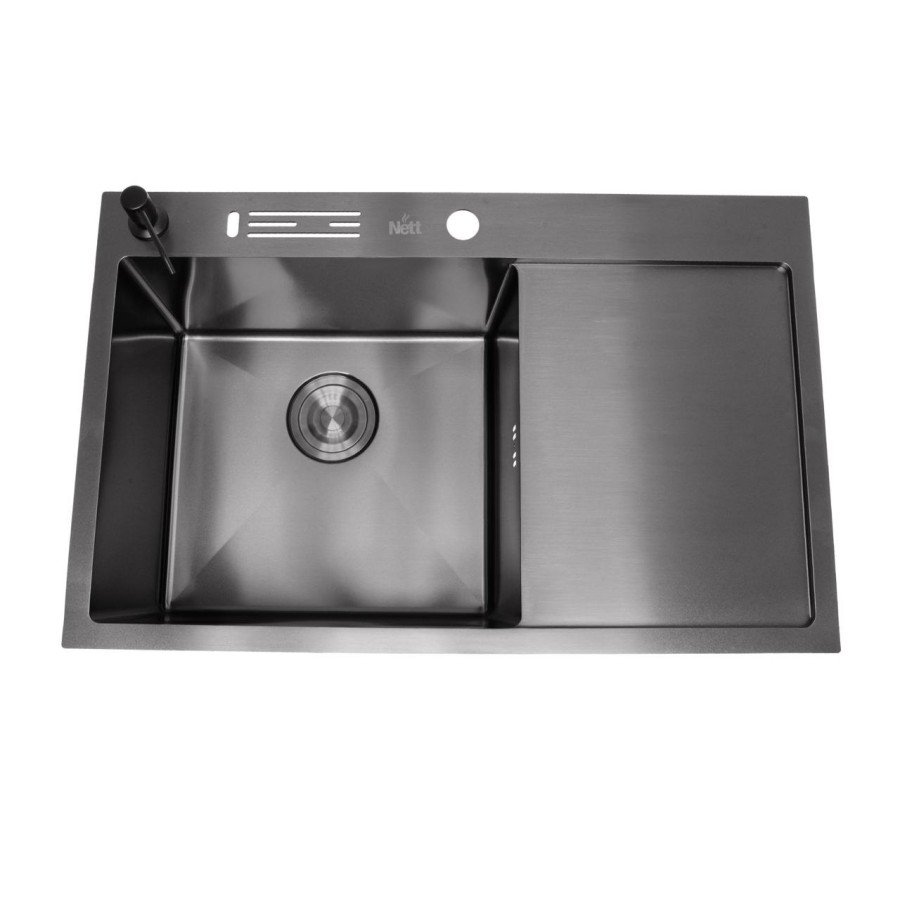Чорна раковина на кухню з правим крилом Nett NB-7848(R), фото №2 Чорна раковина на кухню з правим крилом Nett NB-7848(R), фото №2