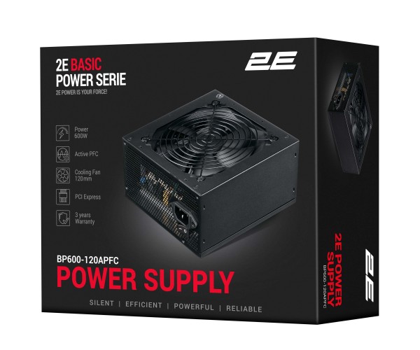 2E Блок живлення Basic Power 600W 80 120мм 1xMB 24pin(20+4), 1xCPU 8pin(4+4), 3xMolex 4xSATA 2xPCIe 8pin(6+2), фото №9