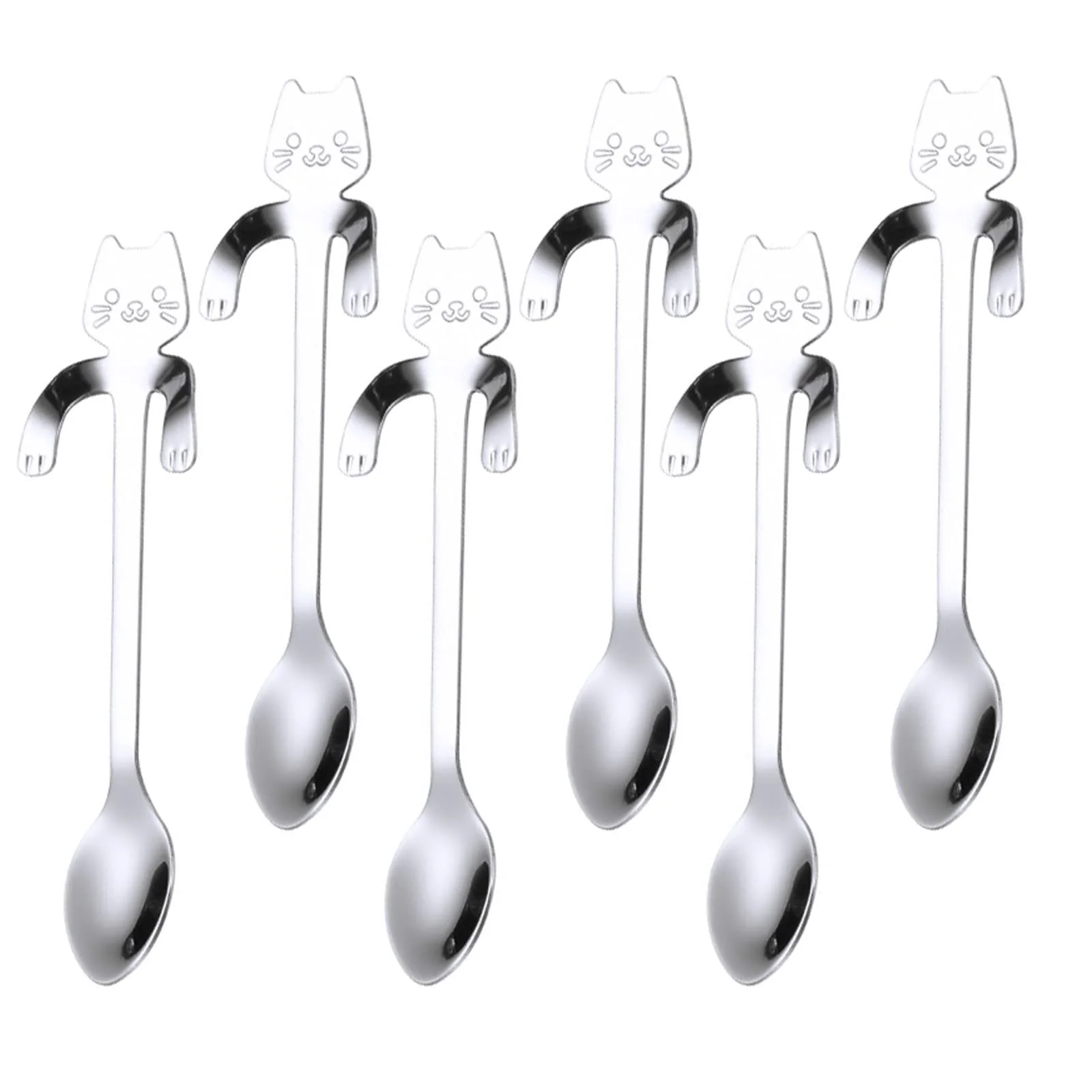 Ложка чайна Cat Coffee Spoon 12 см, срібна, набір 6 штук, фото №1