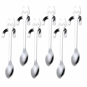 Ложка чайная Cat Coffee Spoon 12 см, серебряная, набор 6 штук - Фото 1