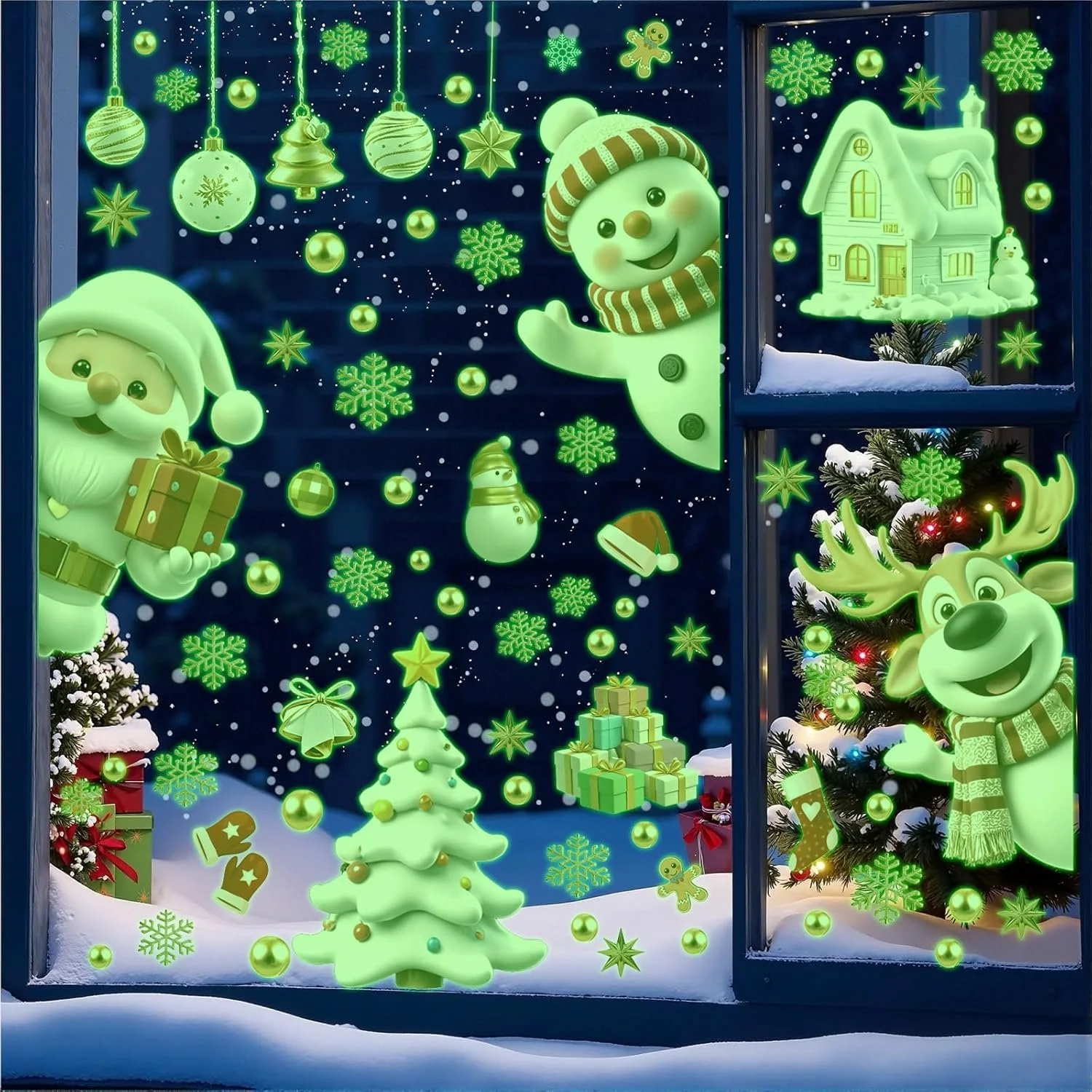 Наклейка на вікно KAIRNE Christmas Fluorescent Santa Snowman Christmas Tree 30 x 90 см, фото №2