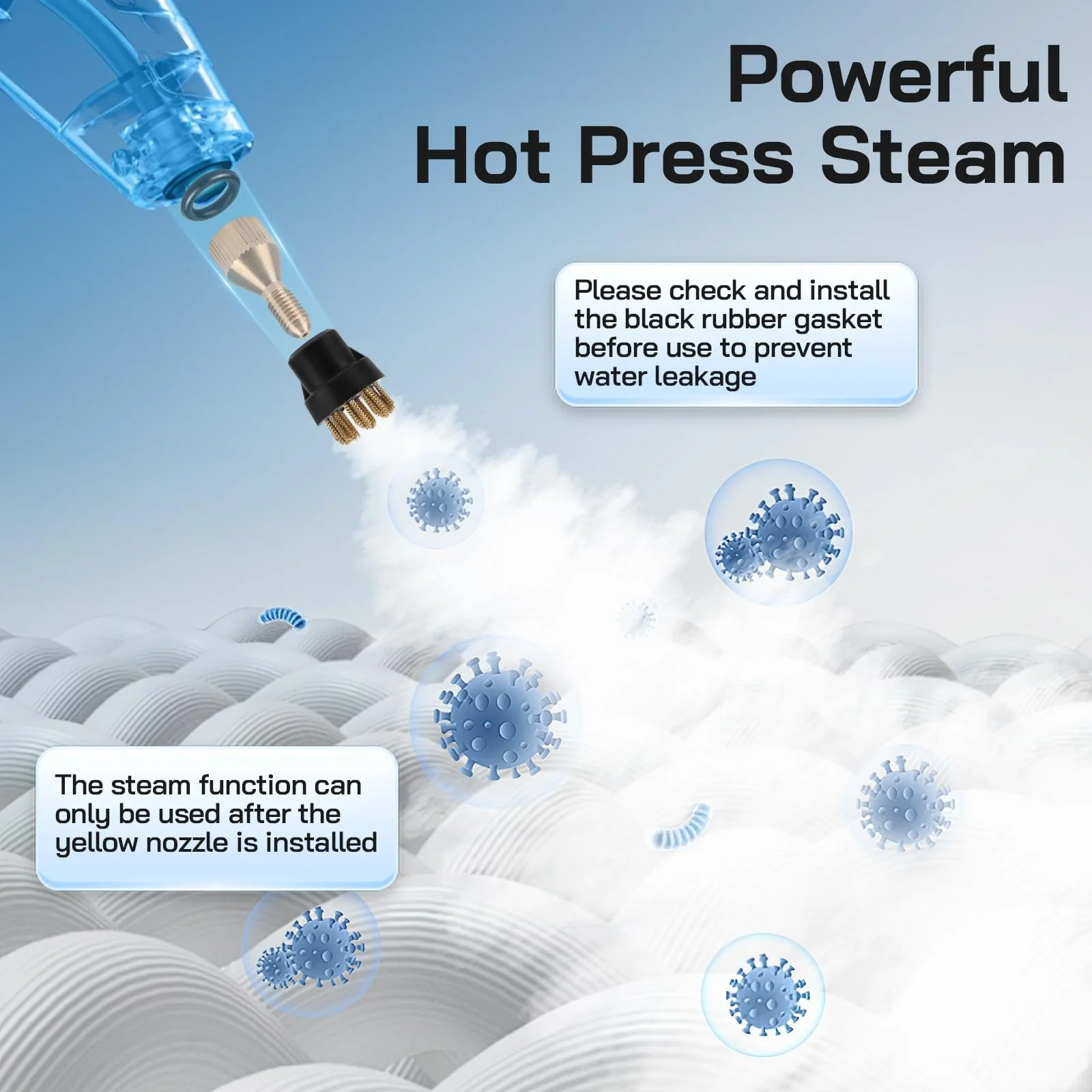 Пароочисник ручний 1500 Вт 1200 мл 3.0 бар з 7 аксесуарами, фото №3