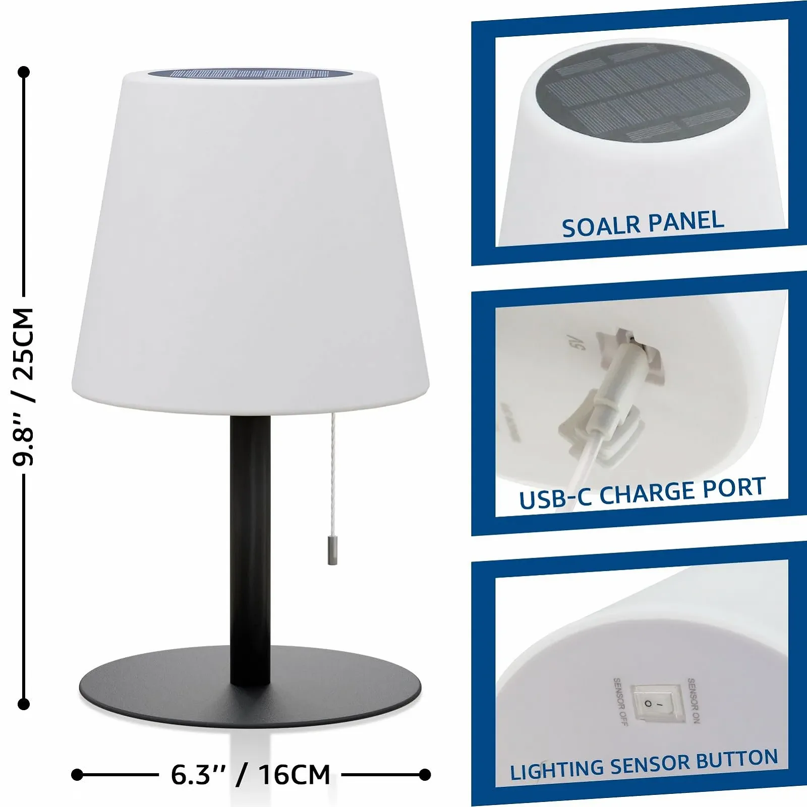 Настільна лампа LED на сонячній батареї бездротова 2-в-1 IP44 водонепроникна Сірий, фото №4