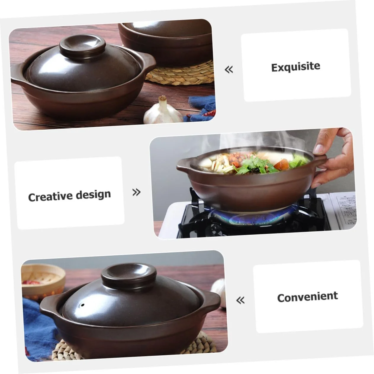 Кастрюля керамическая традиционная с двойными ручками жаропрочная, фото №2