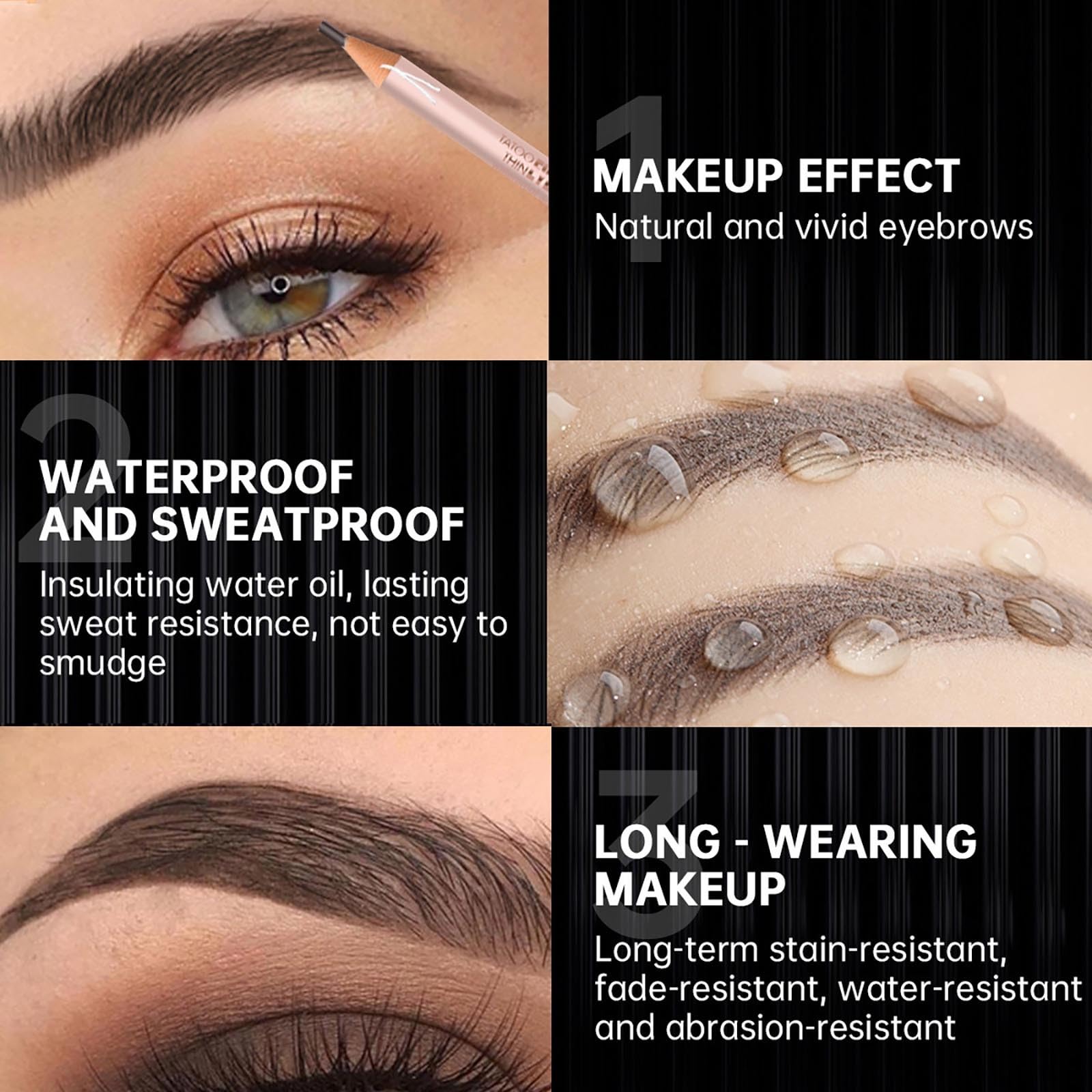 Трафарет для бороди з подвійною головкою трикутний олівець для брів B One Size, фото №3