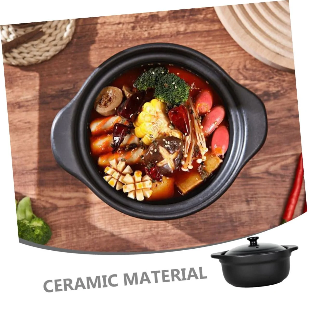 Кастрюля-жаровня Gatuida керамическая термостойкая с двойными ручками, фото №3