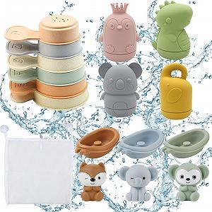 Набор игрушек для ванны из 16 предметов: Лодки, Ложки для ванны, Куклы на пальце, Животные. - Фото 1