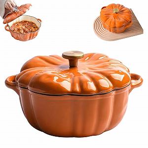 Гусятниця-гарбуз Сотейник B Керамічна чавунна з кришкою 20 cm - Фото 1