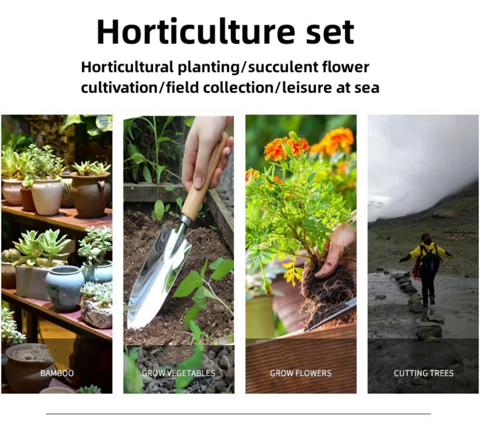 Лопата совковая садовый JIIJCAAC 2 шт. Многофункциональный Лопата совковая и широкая лопатка с деревянной ручкой для садоводства и кемпинга, фото №6