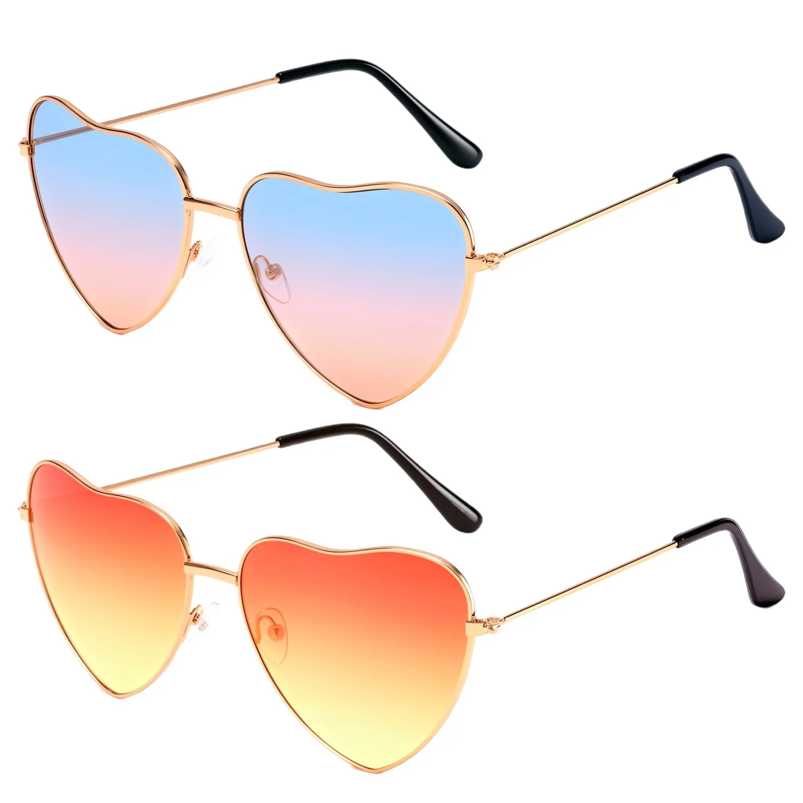 Сонцезахисні окуляри у формі серця MKKZLPN, золота оправа, блакитні, 2 шт, фото №1