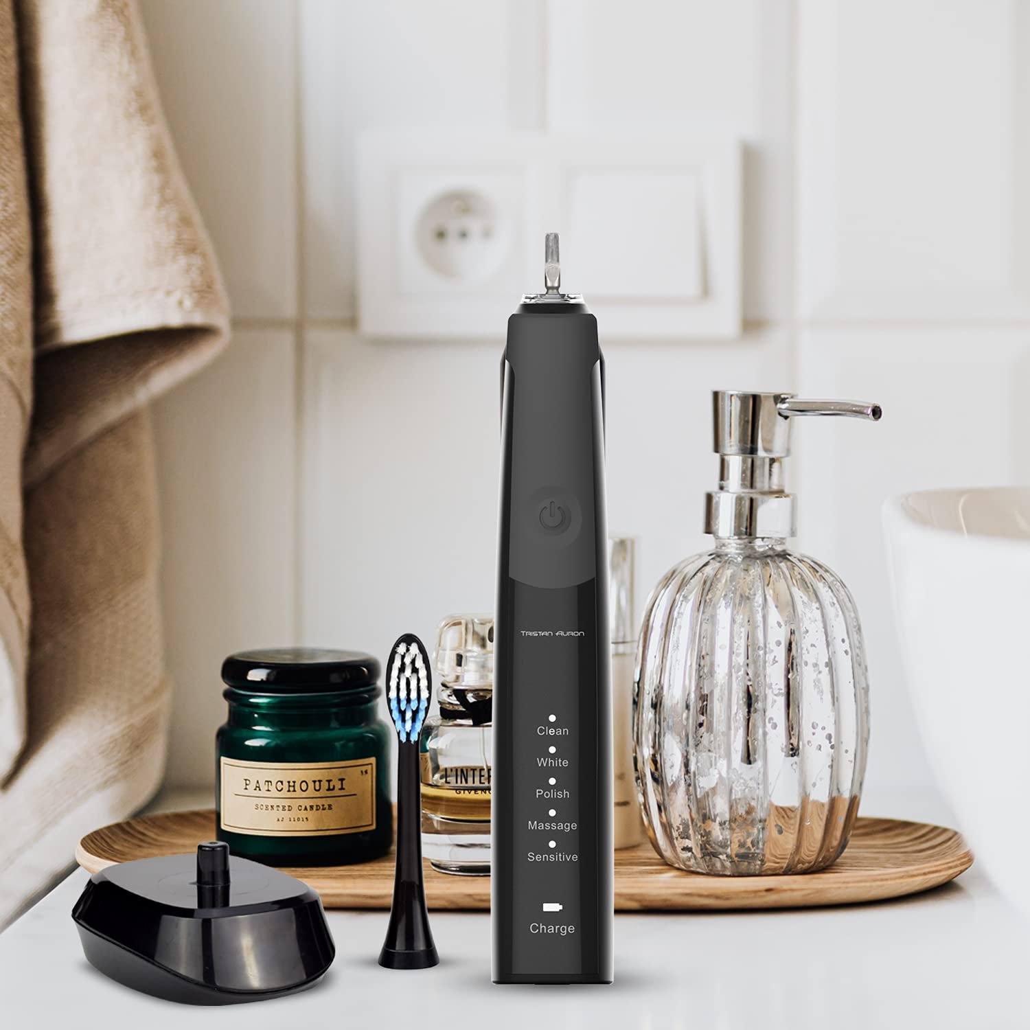 Електрична звукова зубна щітка Tristan Auron Sonic 55000 коливань 5 режимів 60 днів роботи Black, фото №5