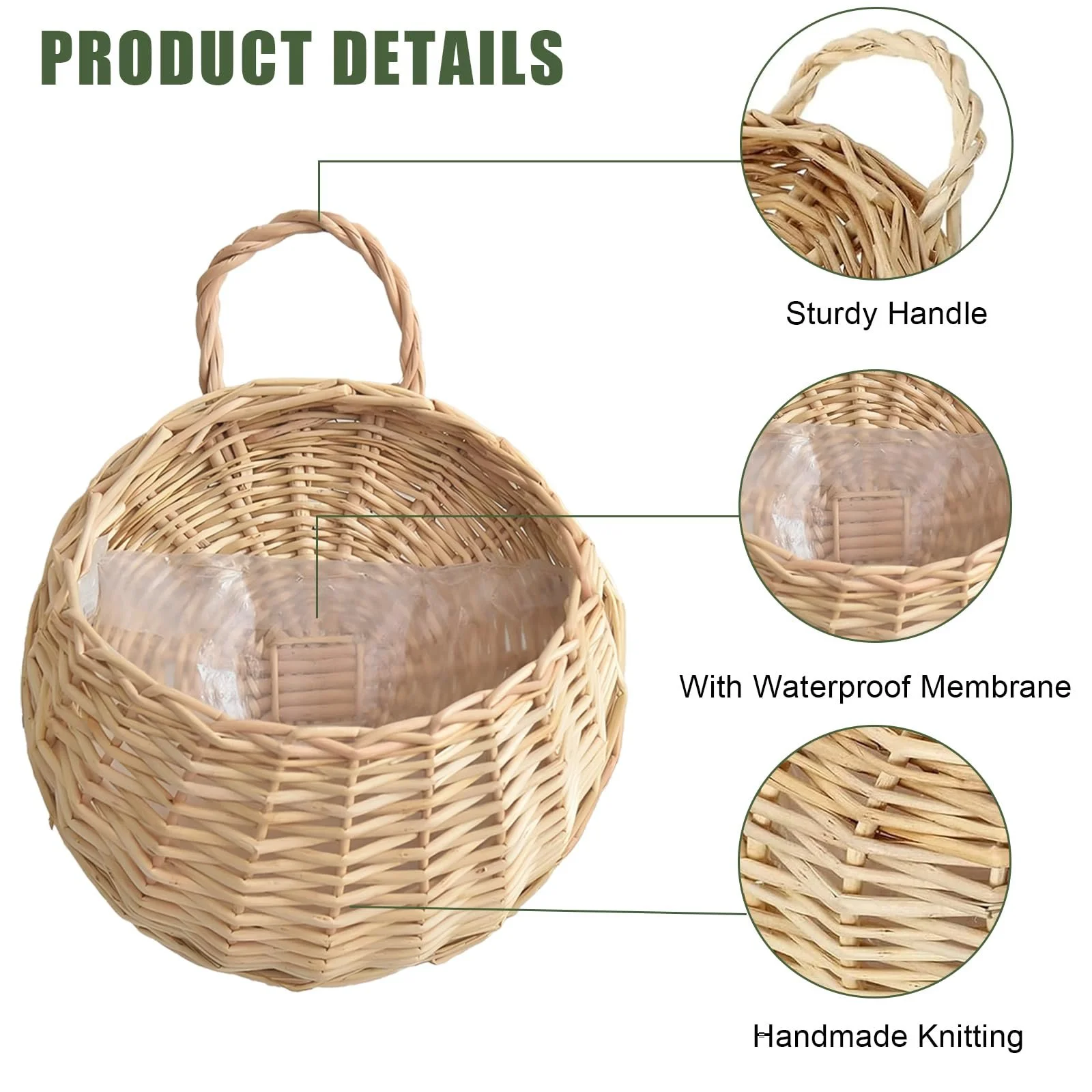 Кошик настінний плетений ручної роботи 21x16x7 см вербовий, фото №4 Кошик настінний плетений ручної роботи 21x16x7 см вербовий, фото №4