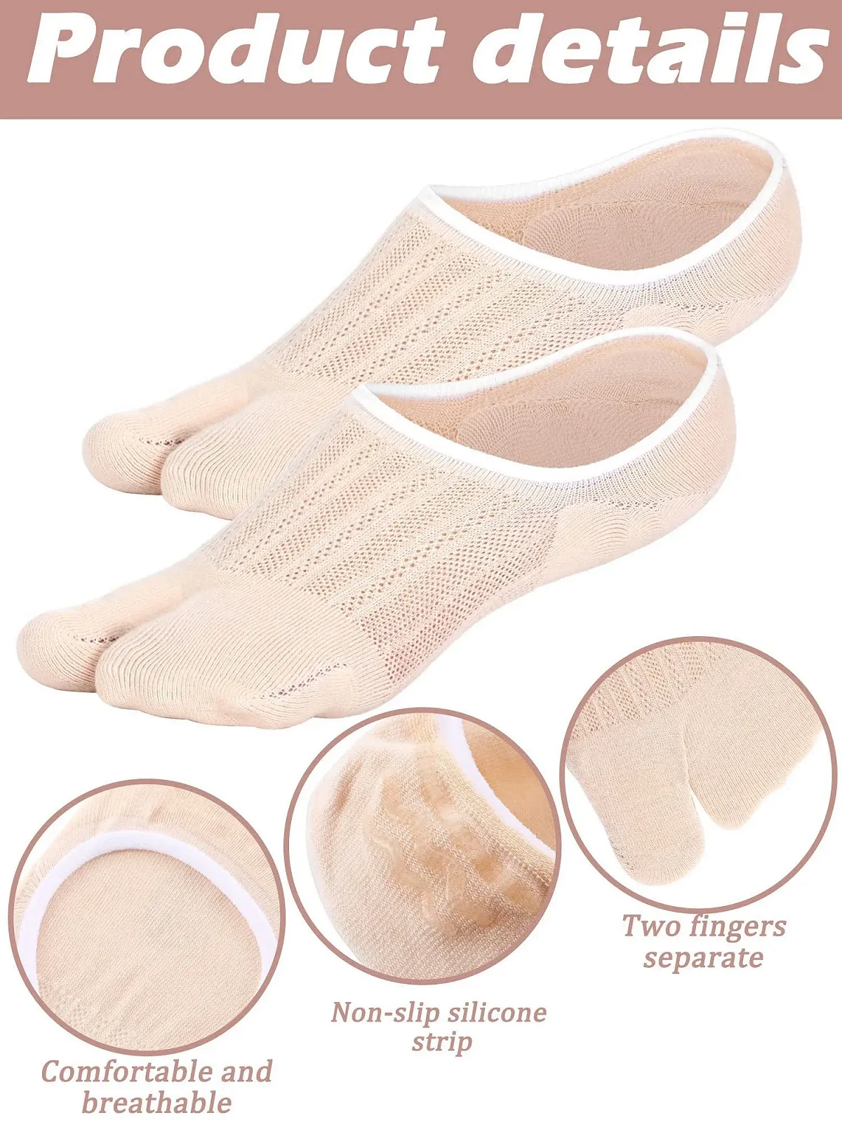 Носки для вьетнамок Geyoga, 6 пар, носки таби с раздельным носком, хлопковые, низкие, незаметные, в японском стиле, эластичные короткие носки для сандалий для женщин, фото №5