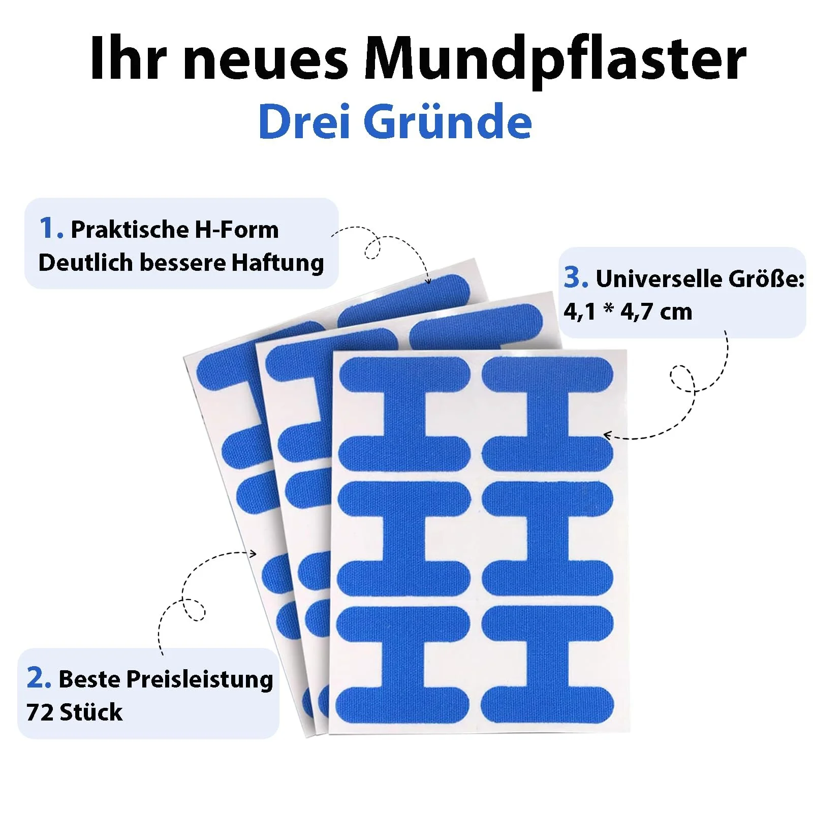 Пластыри для рта для сна (72 шт. в упаковке), H-образной формы, от храпа, помогающие дышать носом, фото №2