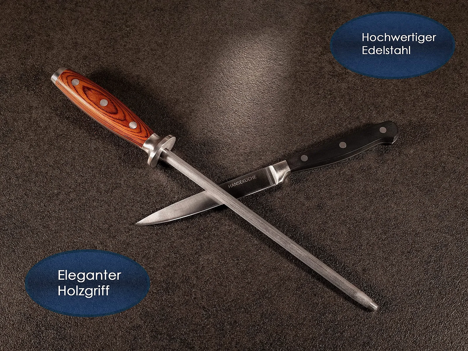 Мусат із загартованої спеціальної сталі з ергономічною ручкою з дерева Пакка, фото №2