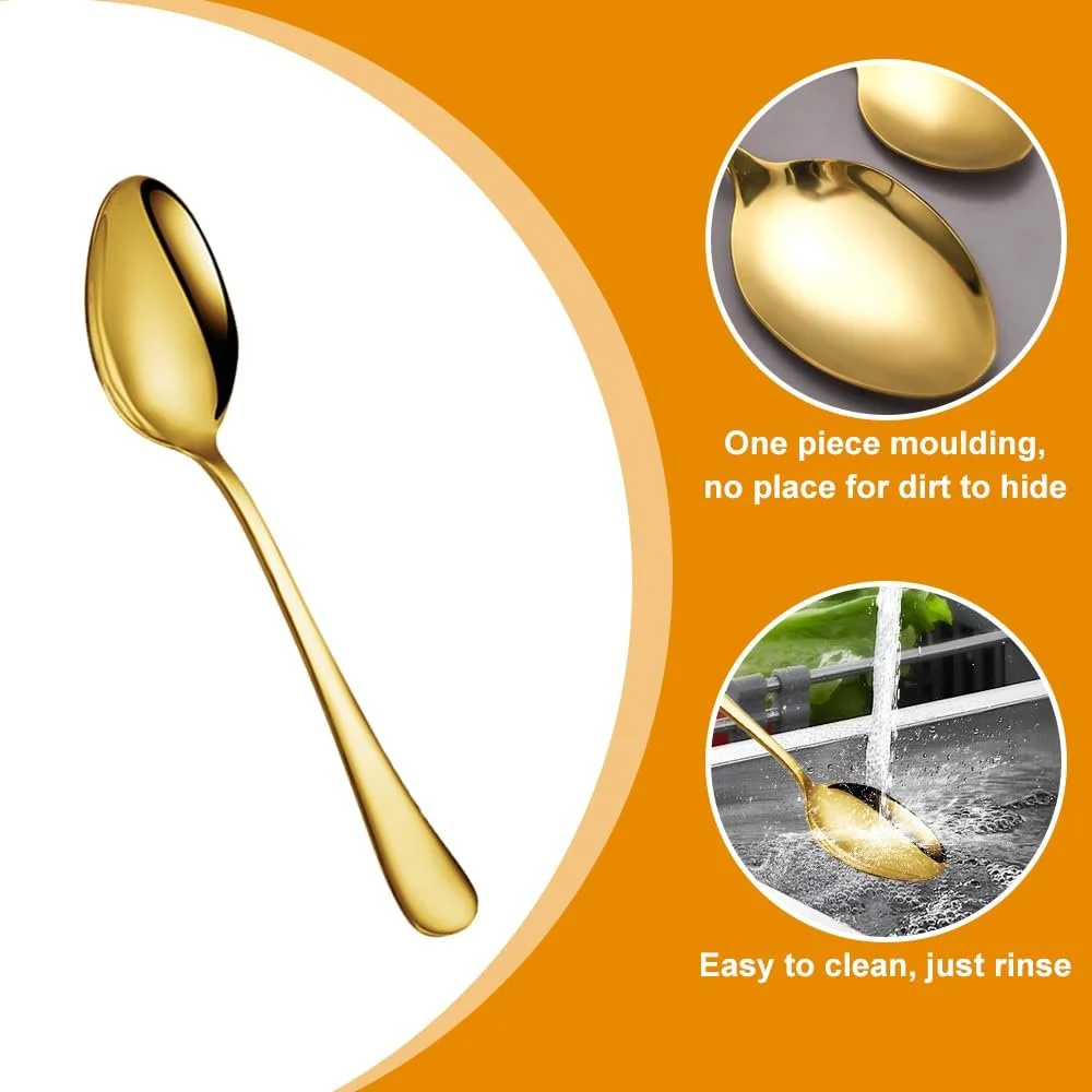 Ложка для кави з нержавіючої сталі, 13.6 см, золота, набір 12 штук, фото №4