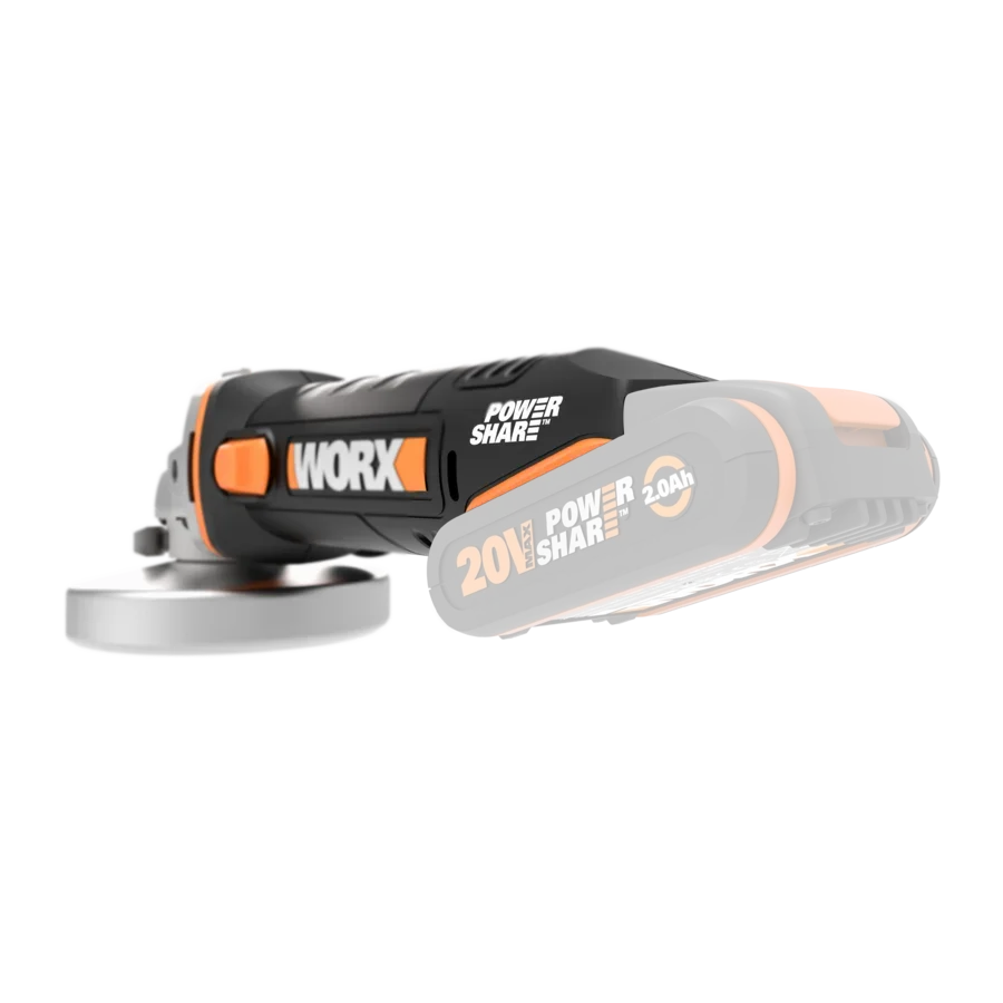 Акумуляторна кутова шліфувальна машина WORX WX800.9 / 20 В / 115 мм диск / Чорний-Помаранчевий, фото №6 Акумуляторна кутова шліфувальна машина WORX WX800.9 / 20 В / 115 мм диск / Чорний-Помаранчевий, фото №6