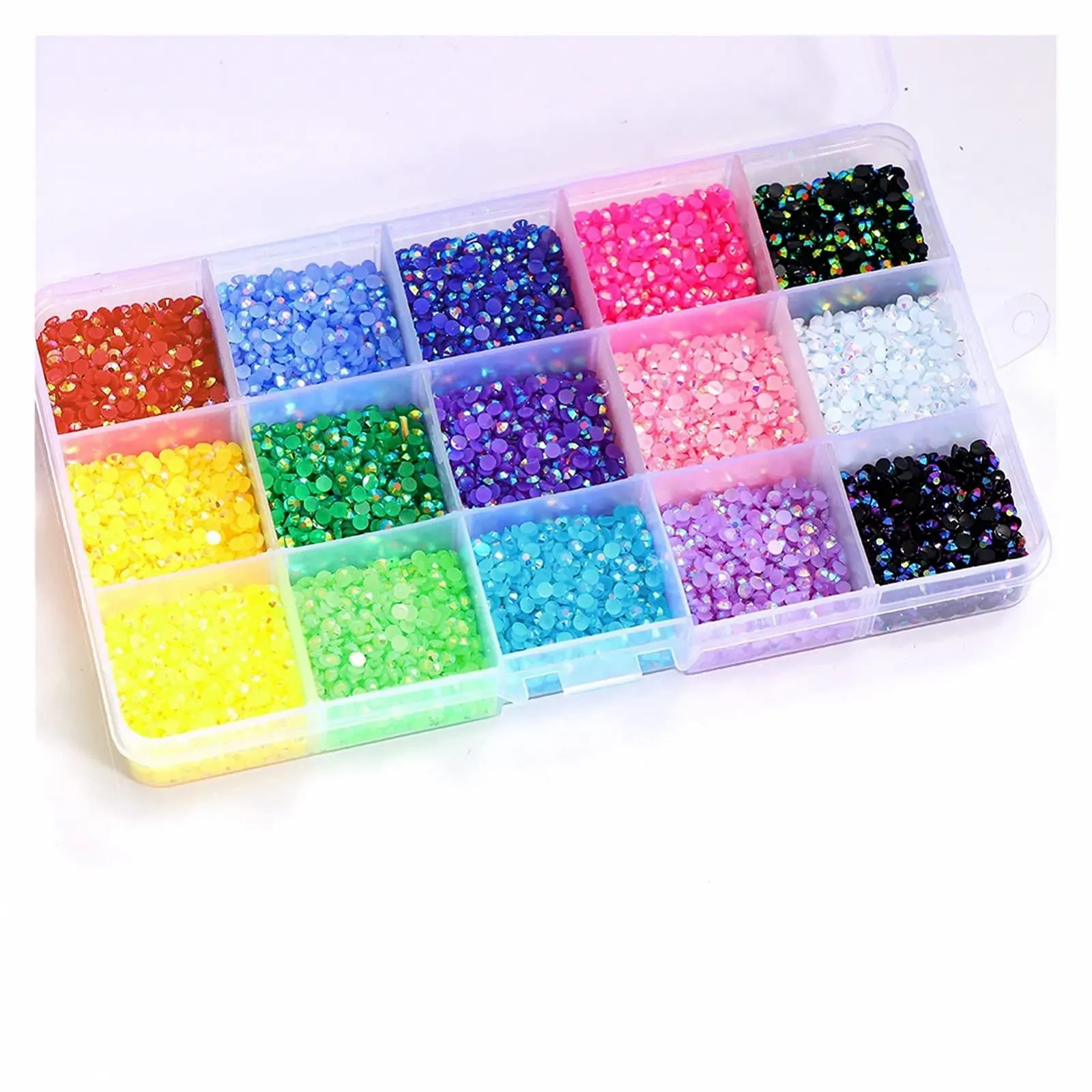 Стрази для нігтів Jelly yaoqijie 3 мм, 15000 шт, смола, плоска задня сторона, різнокольорові блискітки, аксесуари, 3D (Колір: Set4 3 мм 15000 шт), фото №4