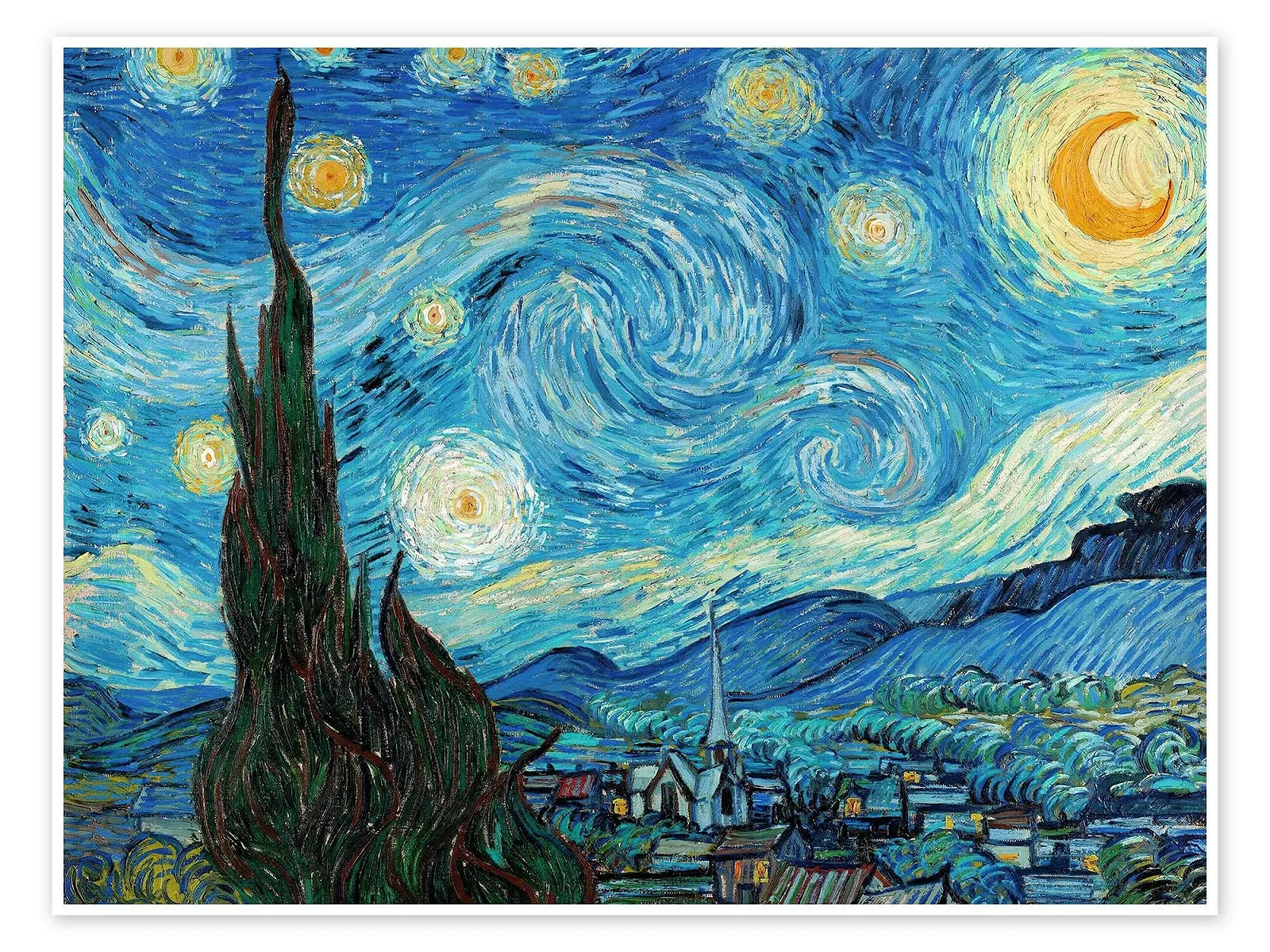 Постер Vincent van Gogh Starry Night 1889 80 x 60 см Синий, фото №1 Постер Vincent van Gogh Starry Night 1889 80 x 60 см Синий, фото №1