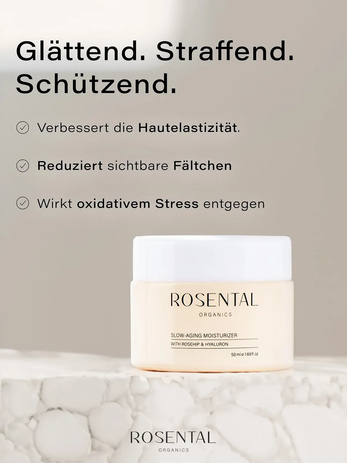 Зволожувальний крем Rosental Organics Slow Aging антивіковий з гіалуроновою кислотою трояндовою водою та олією шипшини 50 мл, фото №2
