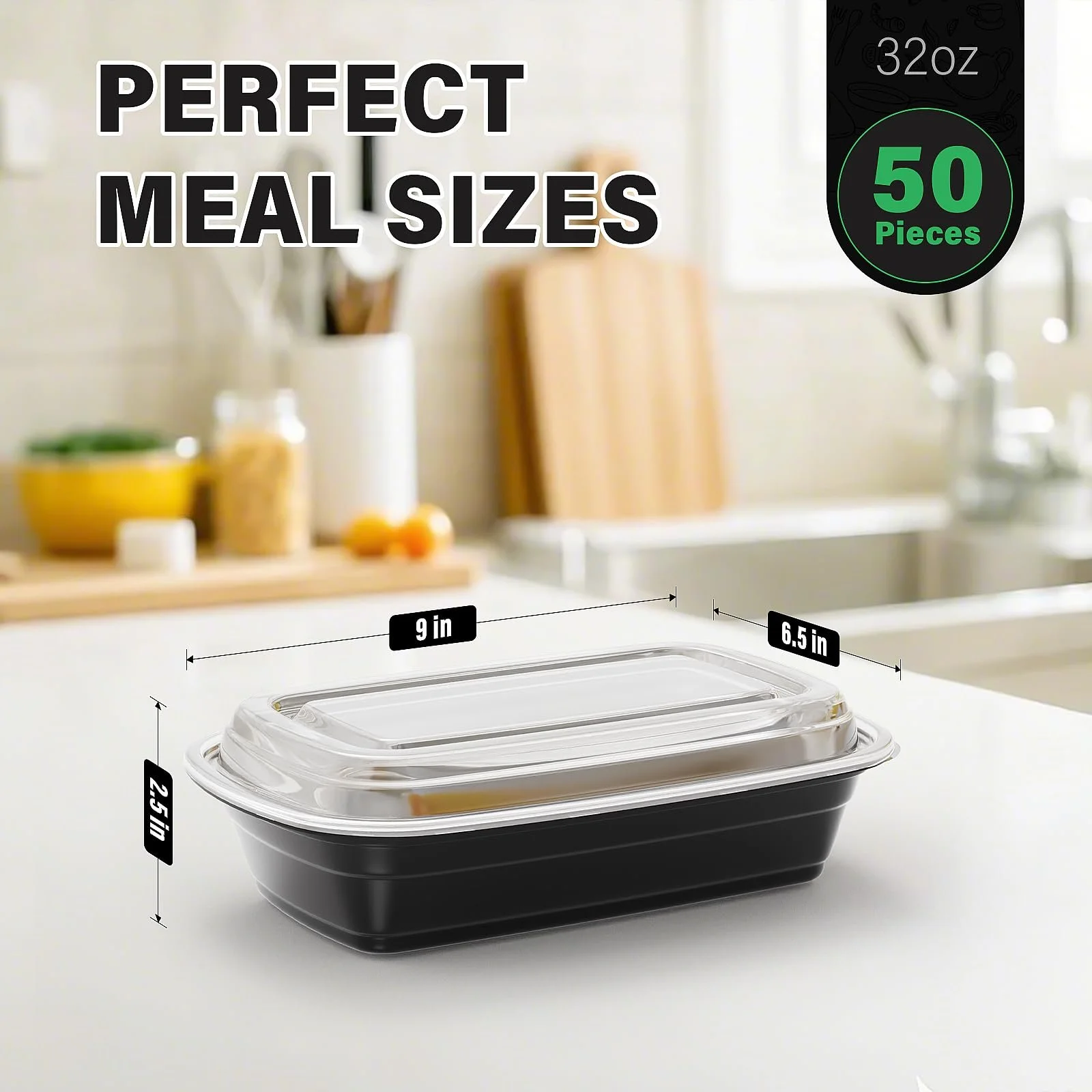 Контейнери для приготування їжі 32 oz Набір 50 шт з кришкою для мікрохвильової печі морозильної камери та посудомийної машини, фото №7