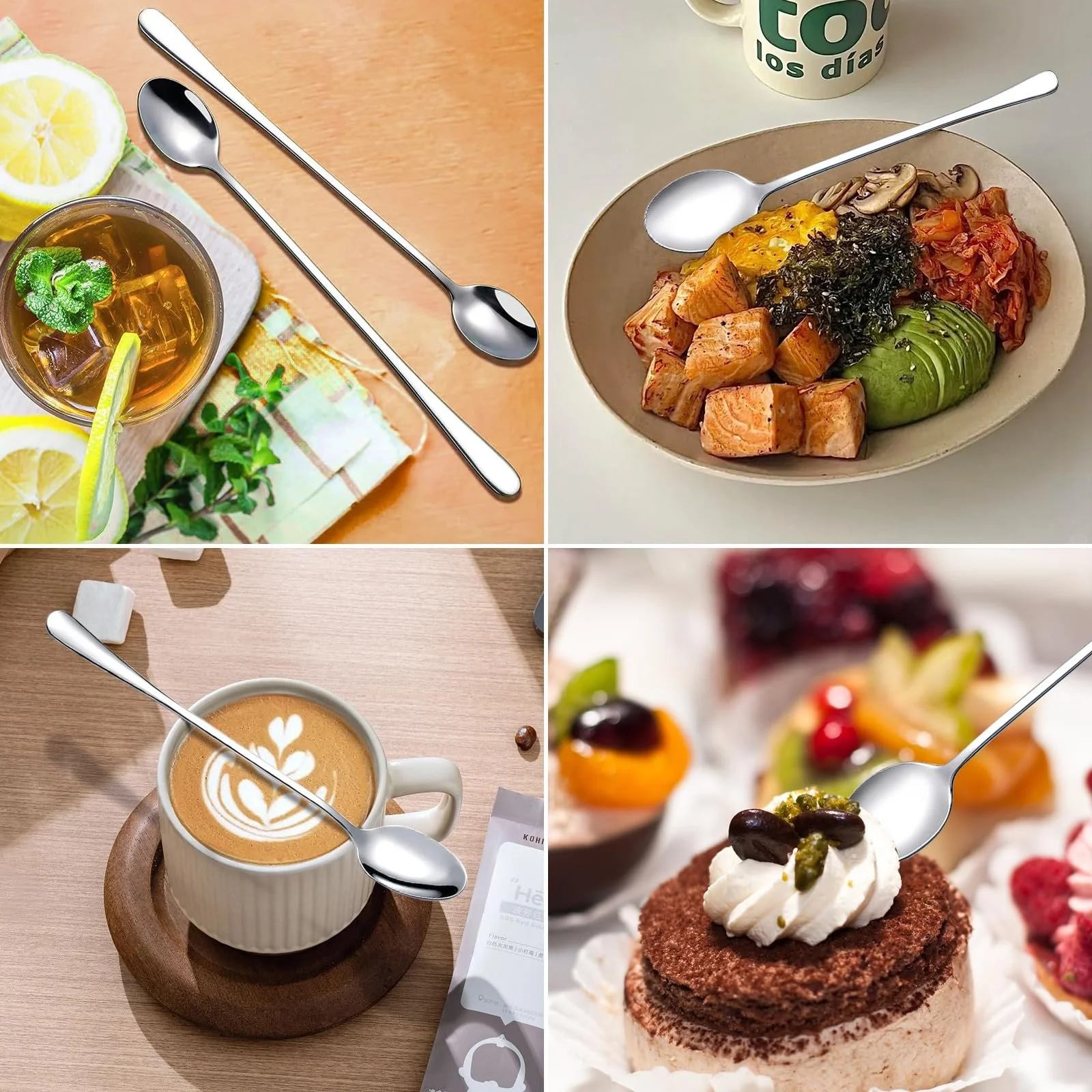 Ложка для лате макіато, набір 19.5 см, срібляста, з довгою ручкою, фото №7