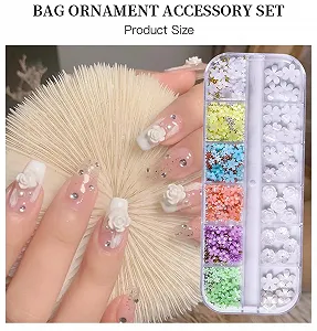 3D Цветок Жемчуг Блестки Наклейки для ногтей, 2 коробки, смешанный дизайн, стразы, аксессуары для ногтей, набор для дизайна ногтей, золото, серебро, белый synthetic.ua - Фото 1