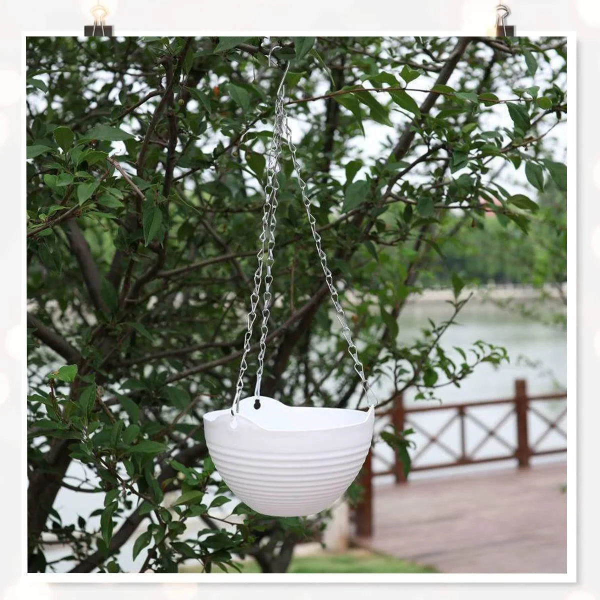 Подвесное кашпо пластиковое с цепочкой и крючком для балкона и сада, фото №8