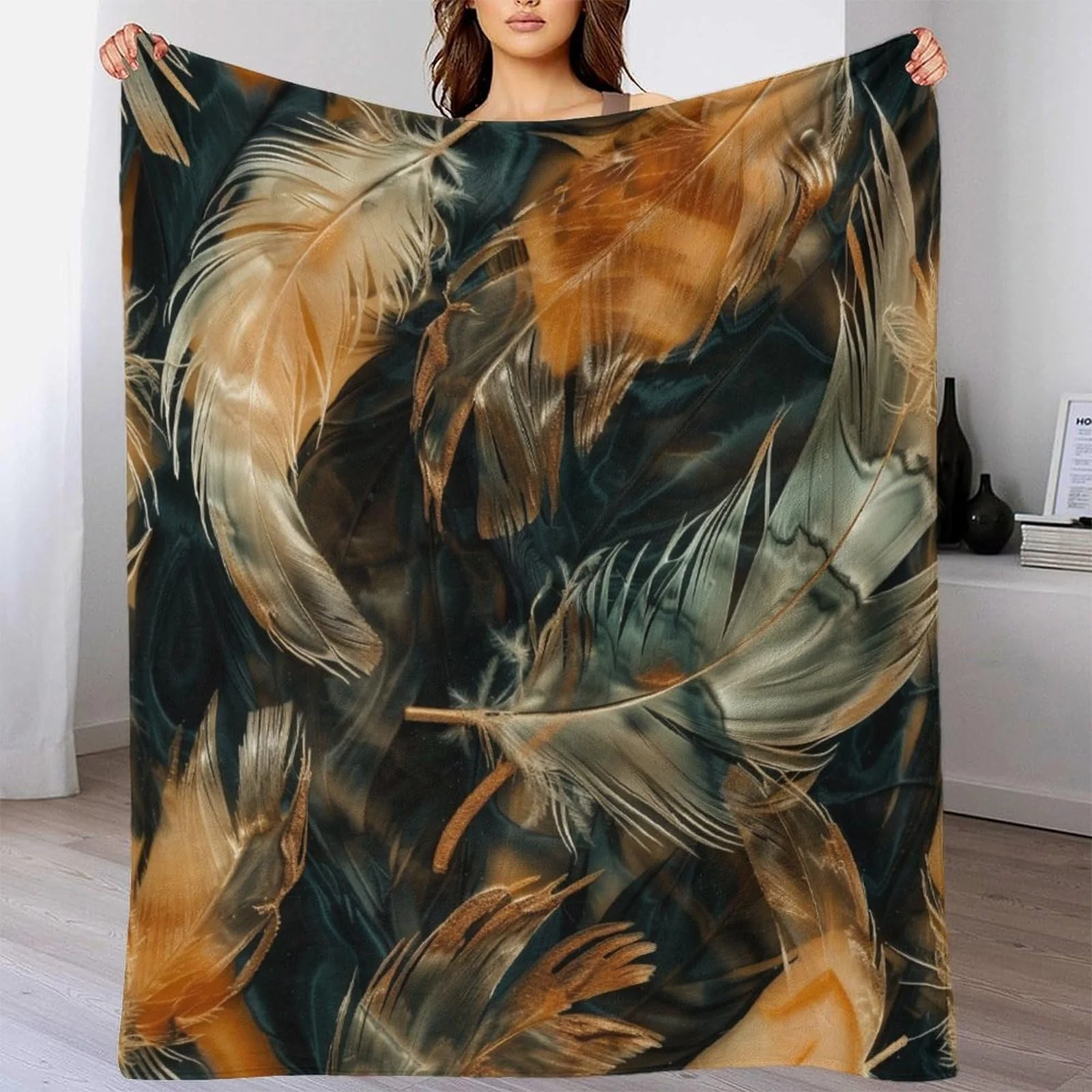 Покривало Фланелева 3D Друк Перо Шерпа Плед Дихаюча М'яка Тепла Пухнаста, фото №5