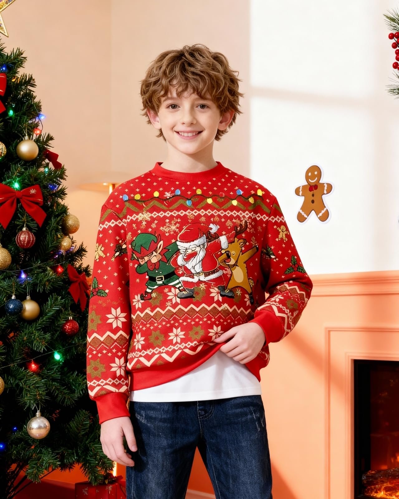 Худі Momkonzz Різдвяний Светр для Хлопчиків Санта Ельф Собака Принт, фото №4