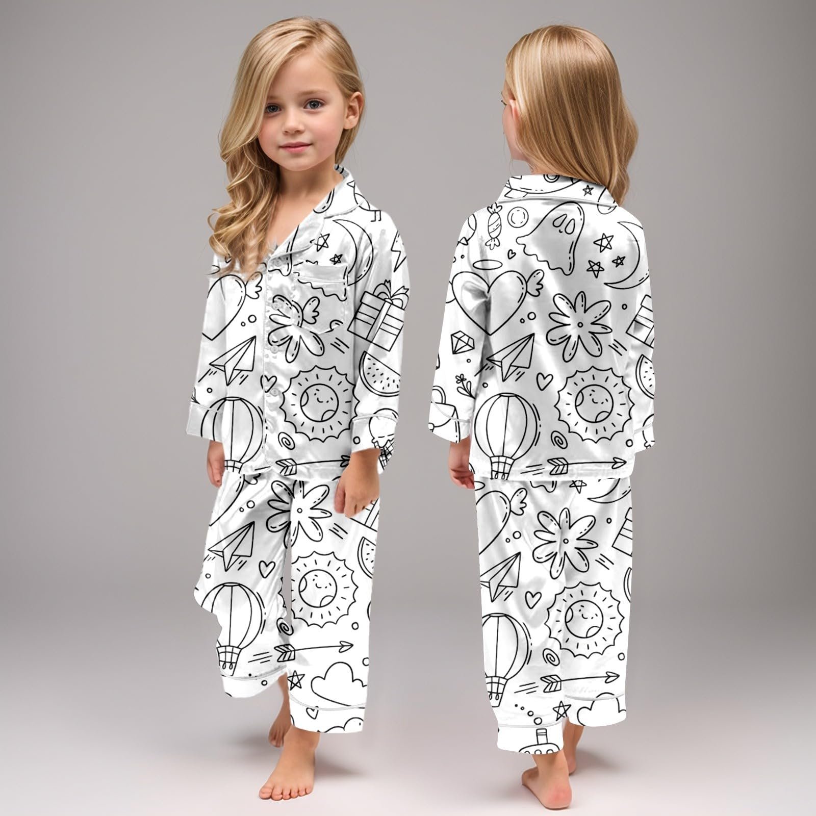 Дитяча піжама для розфарбовування з мультяшним принтом Білий, фото №4