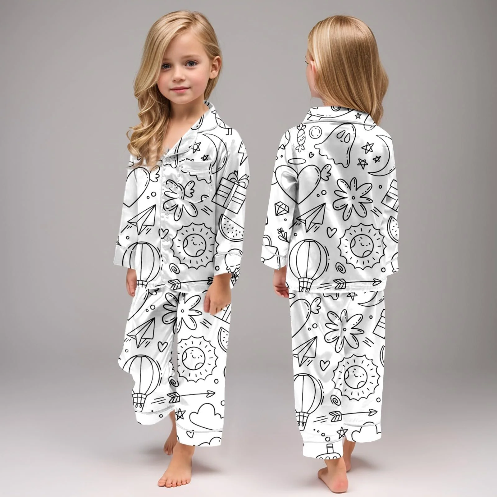 Дитяча піжама для розфарбовування з мультяшним принтом Білий, фото №4 Дитяча піжама для розфарбовування з мультяшним принтом Білий, фото №4