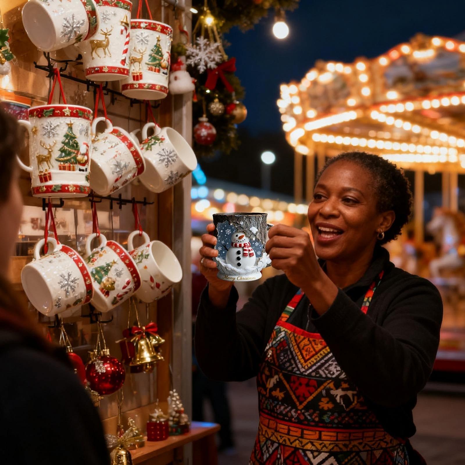 Різдвяна чашка з текстурою кори дерева, чашка для чаю з полімеру з дизайном ялинки, фото №2