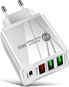 Зарядное устройство сетевое Xiamen 3 USB Type-C Super Charge/Quick Charge 36W White 050562 - Фото 1