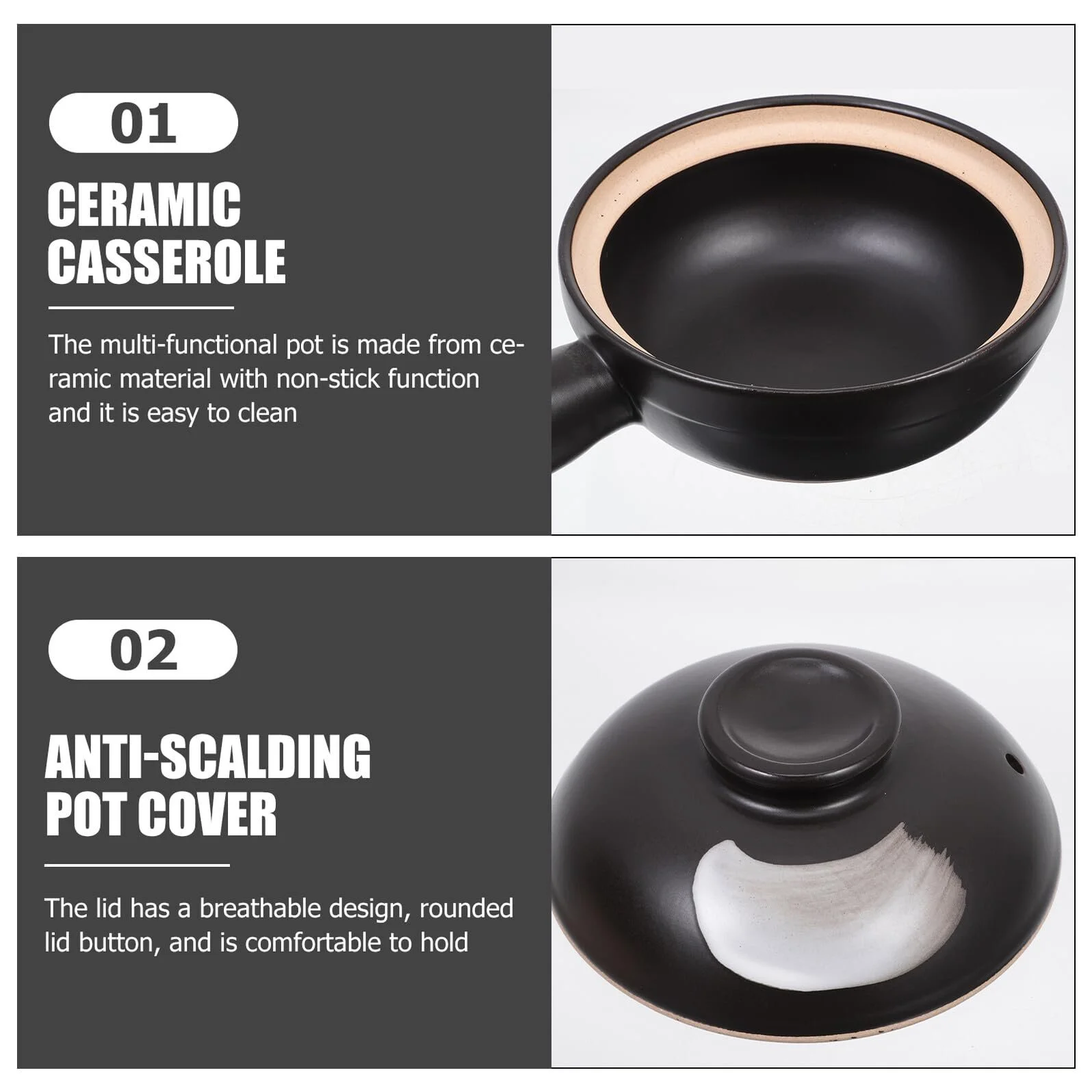 Кастрюля Керамическая термостойкая маленькая с ручкой гладкая поверхность для духовки цельная, фото №5