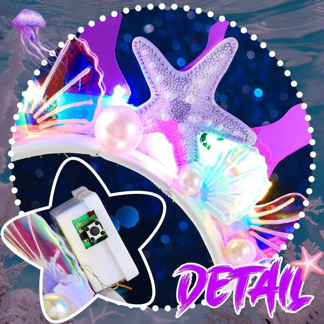 Обруч для волосся Морська зірка, фіолетовий, мушля, LED, фото №4