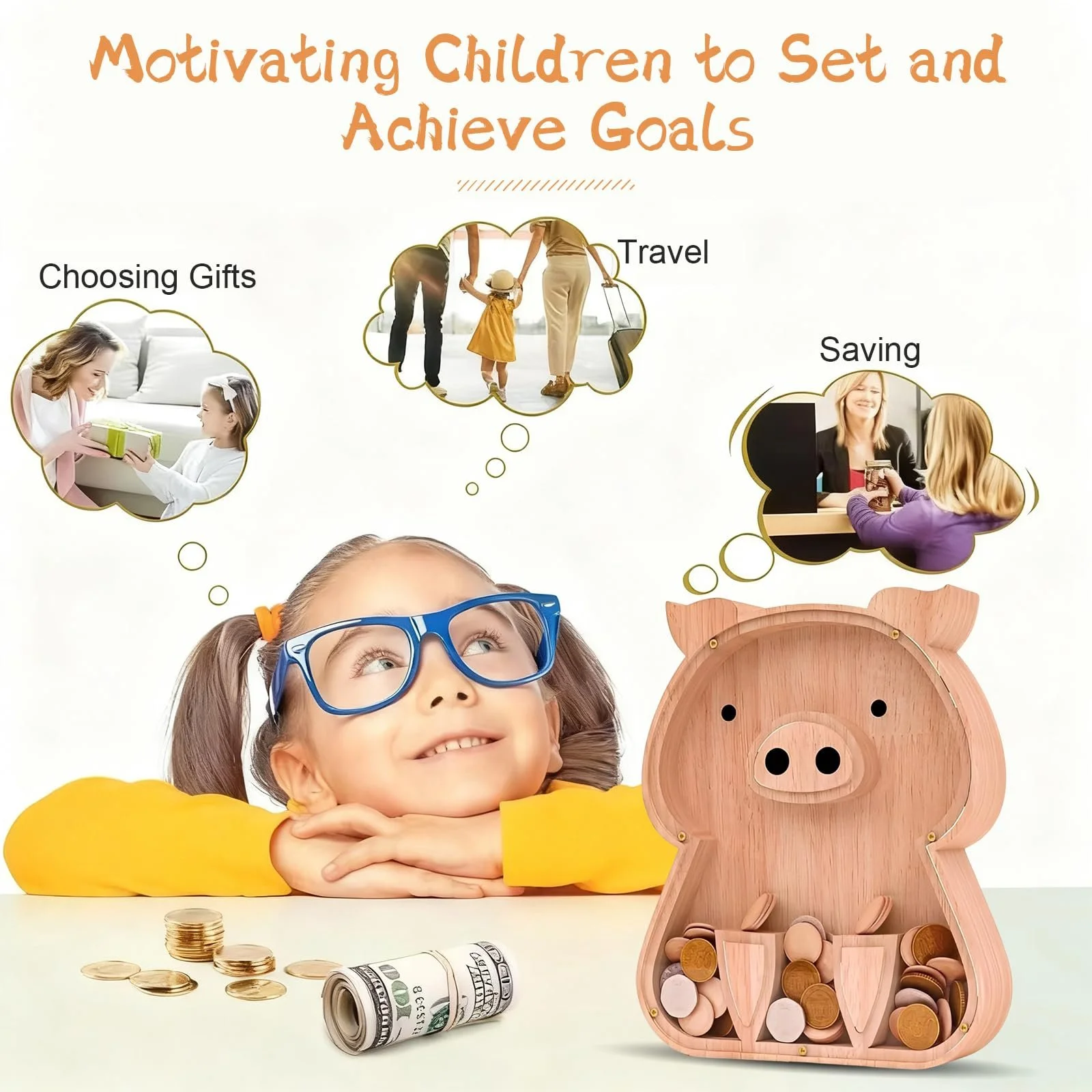 Скарбничка Дерев'яна Маленька свиня Прозора, фото №4