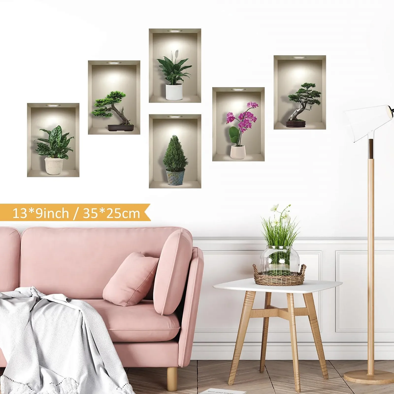 Наклейки на стіну TOARTI 3D Ваза Рослини та квіти Вінілові 6 шт. Декор для вітальні та спальні, фото №2