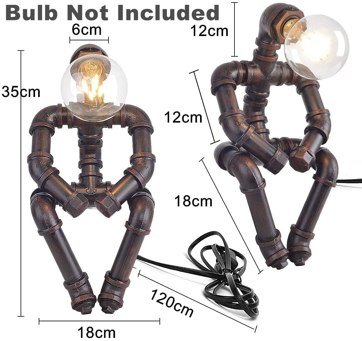 Настільна лампа Water Pipe Robot Style у вінтажному індустріальному стилі Steampunk, залізо, колір іржі B, фото №6