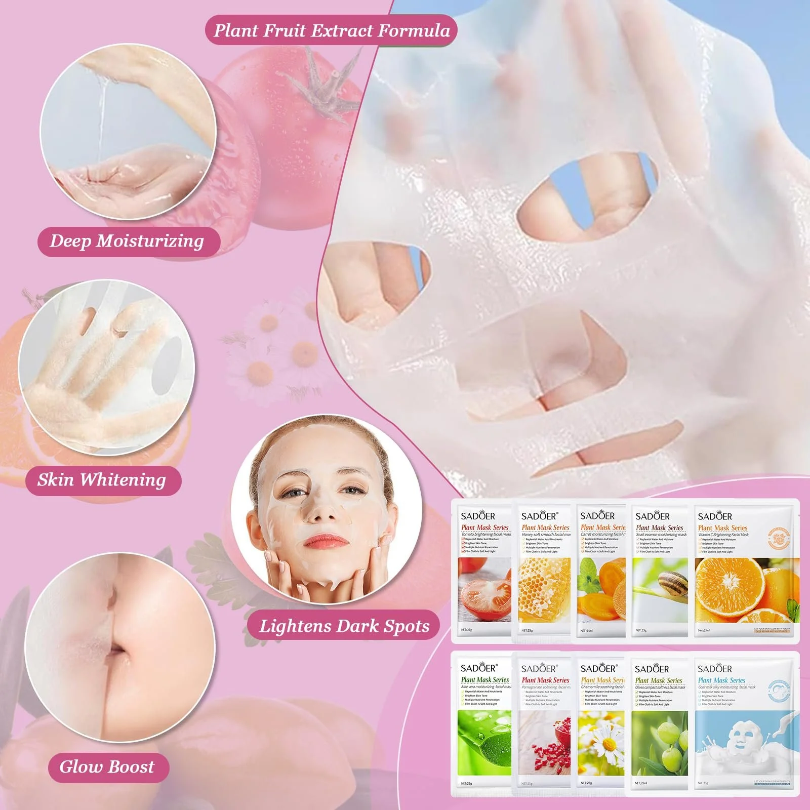 Тканинна маска для обличчя Ledeak Набір з 10 штук, фото №3