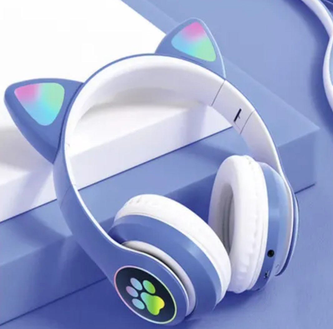 Наушники беспроводные VZV-24M Bluetooth синие с кошачьими ушками, фото №2 Наушники беспроводные VZV-24M Bluetooth синие с кошачьими ушками, фото №2