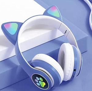 Наушники беспроводные VZV-24M Bluetooth синие с кошачьими ушками synthetic.ua - Фото 1