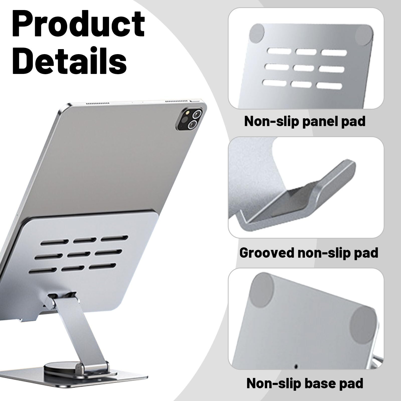 Підставка для ноутбука, складана, з регулюванням висоти, обертання на 3600, міцна алюмінієва, сумісна з ноутбуками 10-16 дюймів для офісу та дому, фото №3