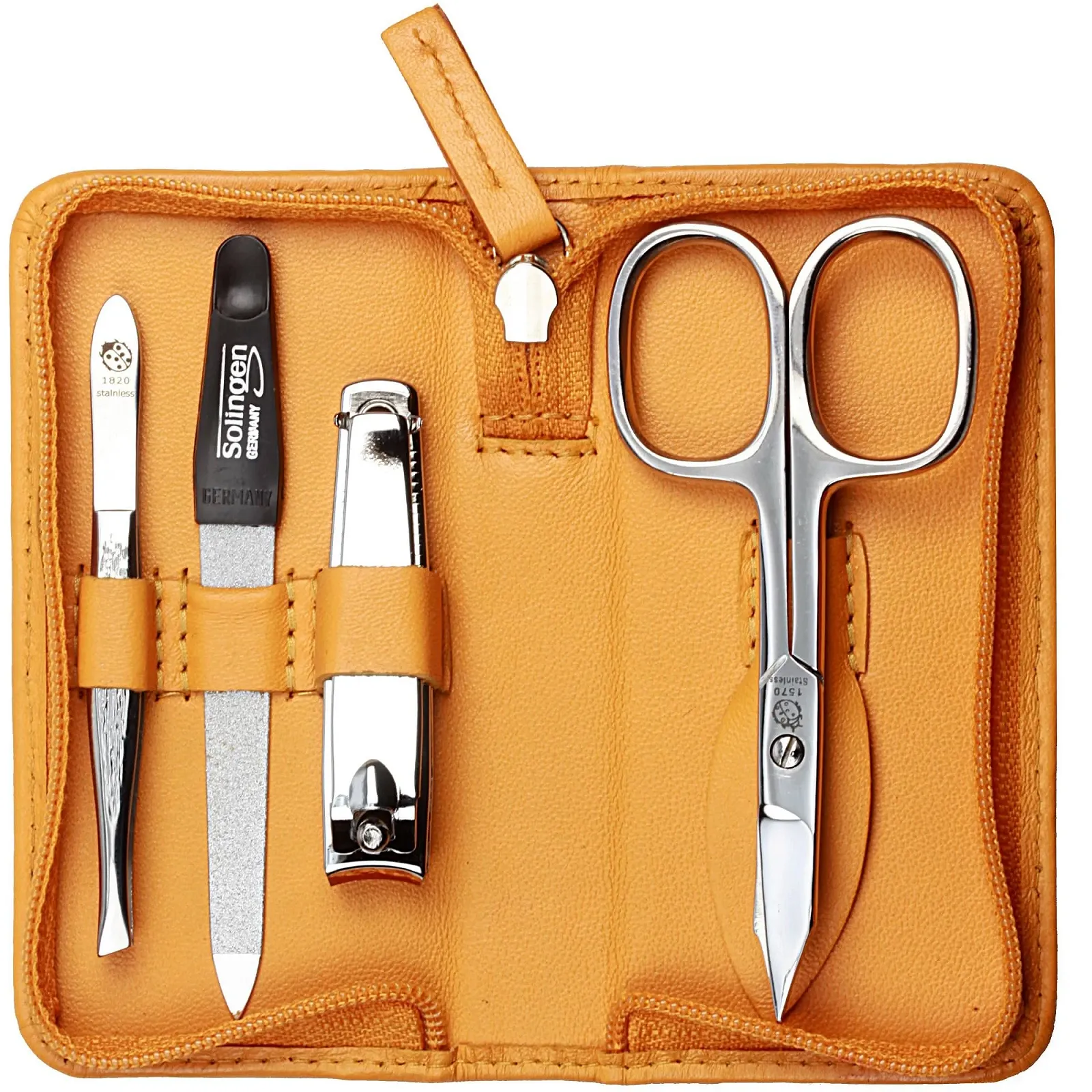 Набір для манікюру 4 предмети у футлярі Футляр зі шкіри наппа ягняти Жовтий кукурудзяний, фото №2